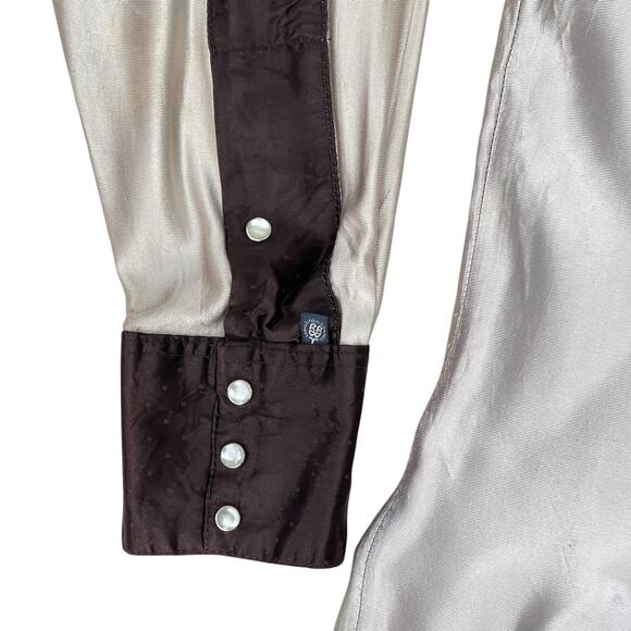 VTG Rockmount Silver & Black Satin Western Cowboy Shirt Pearl Snap Buttons S/M - Picture 4 of 8